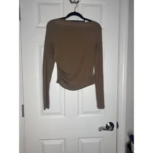 Commense Brown Boatneck Long Sleeve Blouse‎ Slinky Size L thumbnail 2
