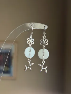 Handmade retro fairy boho funky cottage style button dangle earrings🌀🌼 thumbnail 2