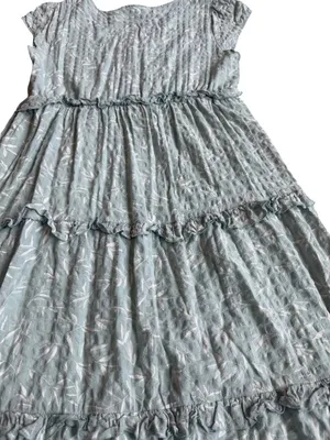 Bohme Mint Tiered Shift Dress Short Sleeve White Leaf Print Boho Size Large thumbnail 6