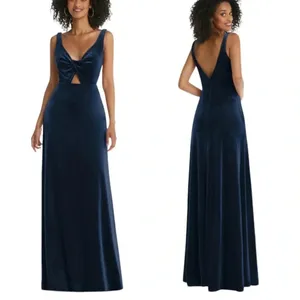 Dessy Lovely Velvet Twist Front Cutout Maxi Dress Midnight Blue Size 2 NWT thumbnail 2
