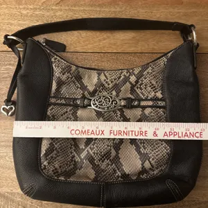 Vintage Brighton Black Pebbled Leather Python-Embossed Hobo Style Shoulder Bag thumbnail 10