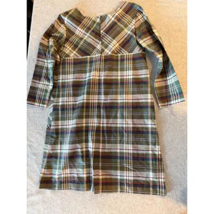 Green Plaid Shift Dress V-Neck Long Sleeve Patch Pockets Tartan Mini Dress thumbnail 5