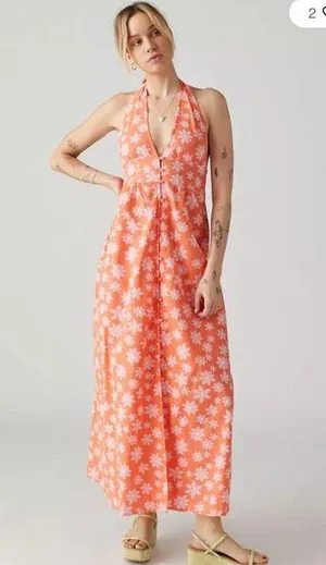 Billabong Hung Up Linen Floral Maxi Dress size Small thumbnail 1