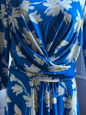 TOMMY HILFIGER Blue & White Floral Draped Midi 3/4th Sleeves Dress Sz 12 thumbnail 5