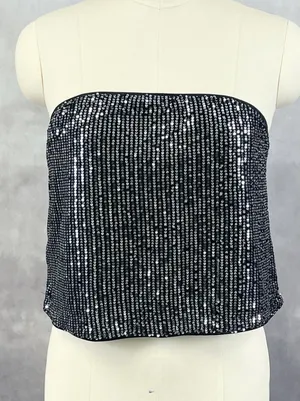 Sparkly Sequin Tube Top Women‎ Large Stretch Rave Party Glam Festival Disco Y2K thumbnail 1