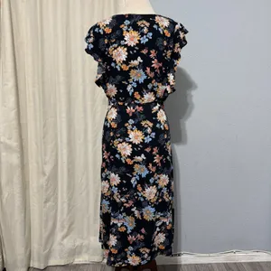 Xhilaration Black Floral Button Front Midi Dress XXL Flutter Sleeve Pockets Boho thumbnail 9
