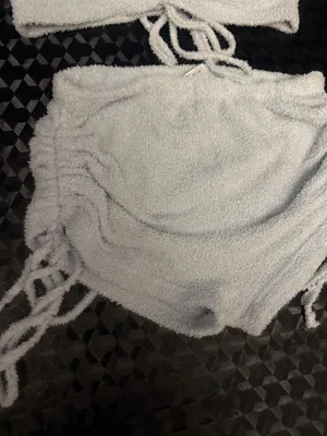 Light Baby Blue Fuzzy Crop Top & Shorts Matching Sleep Set - Women Intimates thumbnail 3