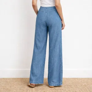 Ralph Lauren Jeans Co Pinstripe Denim Wide Leg Trouser Blue Cotton Size 10 VTG thumbnail 4