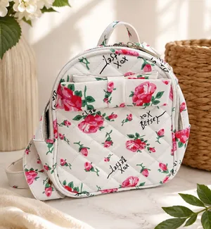 Betsey Johnson Floral Mini Backpack White Pink Roses Bow Purse thumbnail 1