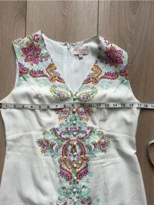 Anthropologie Ciebon White Embroidered V-Neck Shift Dress Floral Sleeveless Sm thumbnail 9