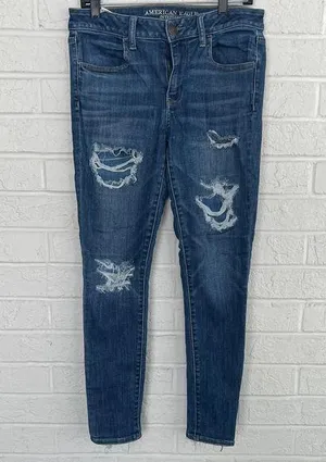American Eagle Outfitters Blue Skinny Jeans with Distressed Details thumbnail 1