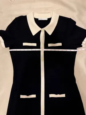 OAK + FORT Collared Contrast Trim Knit Mini Dress Black White M thumbnail 12