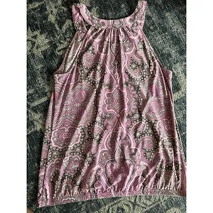 Y2K Beaded Pink Paisley Top Size Large INC Halter Keyhole Neck Blouse Boho Glam thumbnail 2