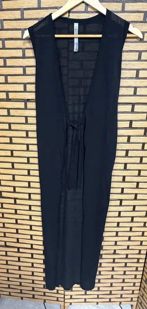 Victorias Secret Swim Black Long Sheer Tie Front Swim Cover Up Size Small thumbnail 1
