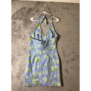Vintage Lilly‎ Pulitzer Halter Sundress Blue Green Tropical Fruit Print Cotton 8 thumbnail 3