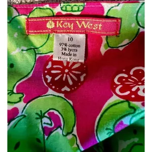 Key West Pink & Green Elephant Print Sundress Dress Fully Lined Size 10 thumbnail 5