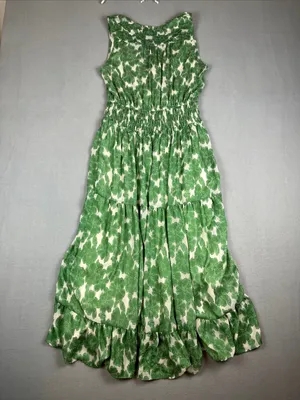 Anthropologie Current Air Green/White Floral Maxi smocked Dress Size: Medium thumbnail 4