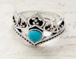 Western Bohemian Turquoise Crown Ring Silver Size none thumbnail 1