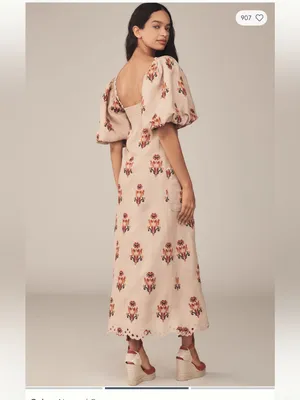 FARM Rio Puff Sleeve Linen Macaw Dress- size Small thumbnail 2