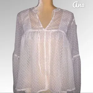 Ana sheer white textured blouse Nwt thumbnail 1
