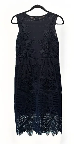 BARDOT‎ Lace Pencil Navy Blue Sexy Sheer Top Midi Dress Date Formal Sz 6 Small thumbnail 1