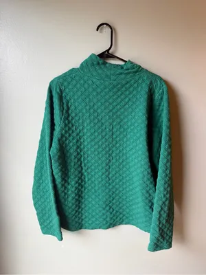 J.Crew Green Quilted Cowl Neck Pullover Sweater Size Large thumbnail 3