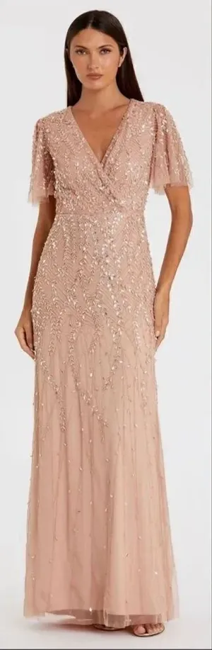 Mac Duggal 35109 Pink Embellished Flutter Sleeve Gown Dress MOB $698 thumbnail 1