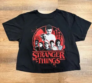 Netflix Black and Red Stranger Things Graphic Crop Tee Size Medium Moody Vibe thumbnail 1