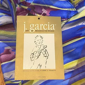 Vintage NWT Jerry Garcia J. Garcia Blue Yellow‎ Purple Women’s Scarf 100% Silk thumbnail 4
