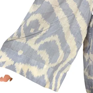 Anthropologie Blue White Ikat Cotton V-Neck Blouse XL Boho 3/4 Sleeve‎ Top thumbnail 4
