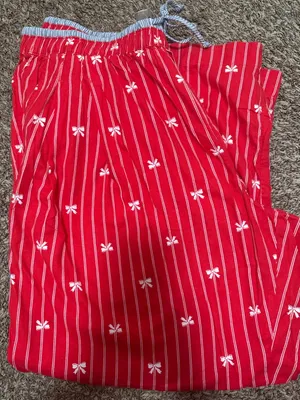 Aerie NWT flannel red white bows stripes pajama pants drawstring woman size XXL thumbnail 2