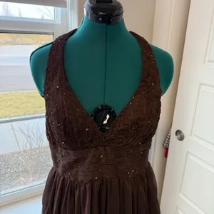 Brown Vintage Mini Y2K Halter Embellished Beaded Tulle Dress Fairycore Large thumbnail 2