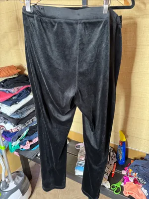Juicy Couture Black Velour Wide Leg Lounge Pants Rhinestone Logo XL Y2K thumbnail 7