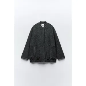 Zara Oversized Wool Blend Bomber Jacket Size Small Dark Gray 8372/313 Chic thumbnail 3