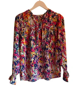 Michelle McDowell Colorful Abstract Ruffle Sleeve Blouse Size Small thumbnail 1