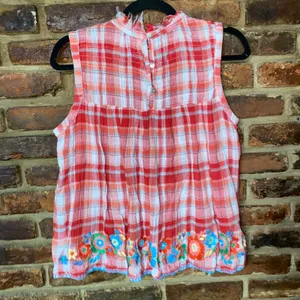 Sister Mary Red Plaid Floral Embroidered Sleeveless Top Women's Size Small thumbnail 7
