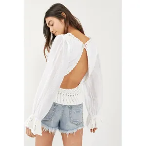 new sz Large L FREE PEOPLE MEGAN CROCHET TOP IVORY WHITE VICTORIAN OPEN BACK thumbnail 2