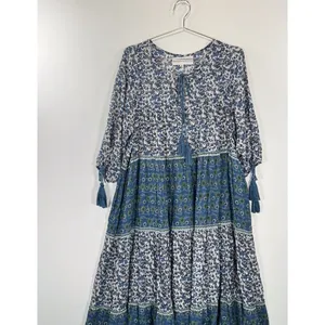 Daughters of India Maxi Dress Blue Floral Ditsy Tiered A Line Flowy Boho Medium thumbnail 5