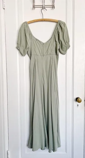 Madewell • Sweetheart Puff-Sleeve Midi Dress in Frosted Sage green bias cut thumbnail 12