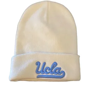 UCLA White Cuffed Ribbed Knit beanie UCLA script logo Light blue embroidered thumbnail 1