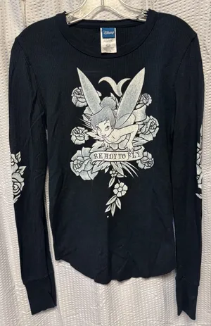Tinker Bell "Ready to Fly" Black Thermal Long Sleeve/Ladies/M/Disney Lightweight thumbnail 1