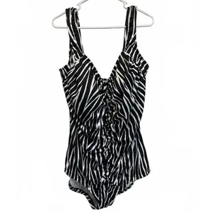 Maxine of Hollywood Zebra Spa Shirred One Piece Swimsuit Plus Size 24W thumbnail 3