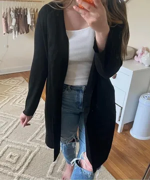 Zara black suede jacket cardigan thumbnail 4