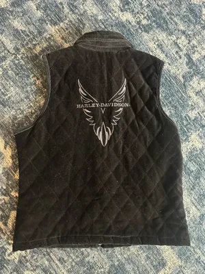 Harley Davidson Black Vest Velvet Embroidered Zip Women’s Medium Biker Goth Y2K thumbnail 2
