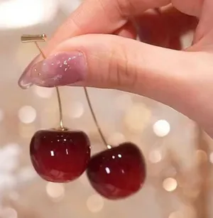 Elegant Cherry Drop Earrings Red thumbnail 1