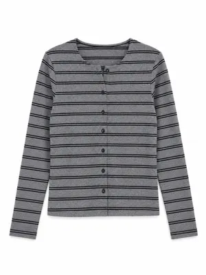 Le Lis Gray Black Striped Button Front Cardigan Top NWT Size Small thumbnail 4