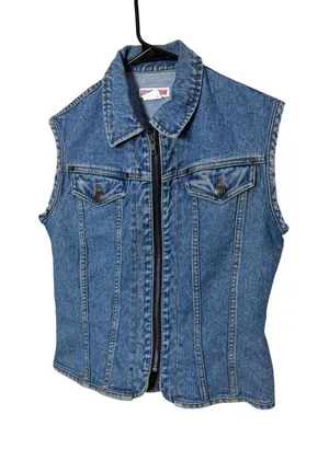 Vintage‎ Cosmopolitan Denim Vest Womens M Blue Jean Zipper front thumbnail 1