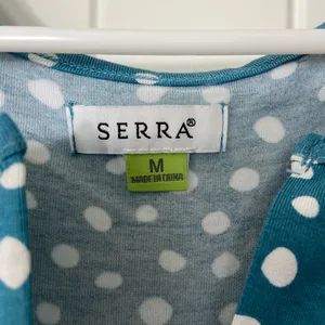 NWOT Serra women’s blue white polka dotted spotted tiered stretch maxi dress‎ M thumbnail 3