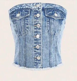 SHEIN Light Blue Denim Strapless Corset Top thumbnail 1