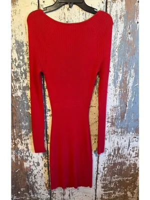 Abercrombie & Fitch ribbed knit red mini dress chest cutout size small bodycon thumbnail 4